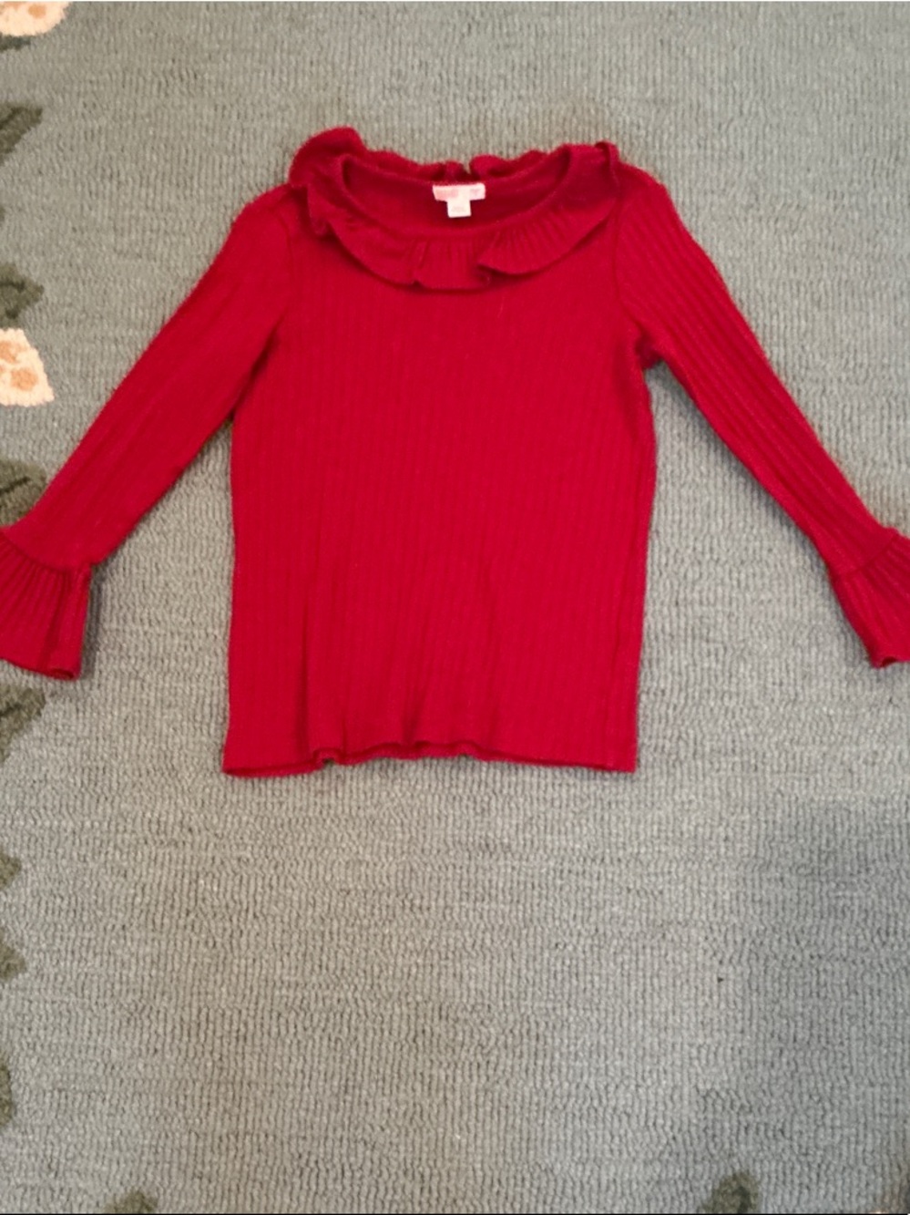 Crewcuts Red Ruffled Neck Ribbed Top